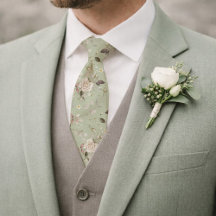 Gravata de casamento floral em verde salvia com ro