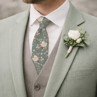 Gravata de casamento floral em verde sálvia com ro