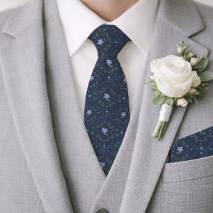 Gravata de casamento floral folclórica azul marinh