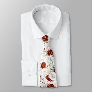 Gravata de casamento floral vermelha e branca da B