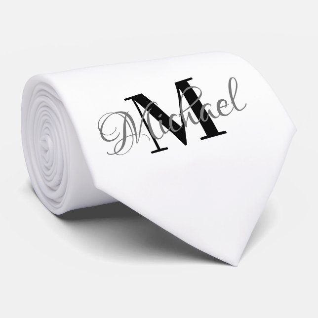 Gravata de Colher Preta e Branca com Monograma (Rolled)