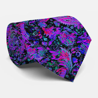 Gravata de Cores Neon Psicanodélicas Paisley