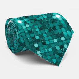 Gravata de Disco Teal com Sequência no Pescoço