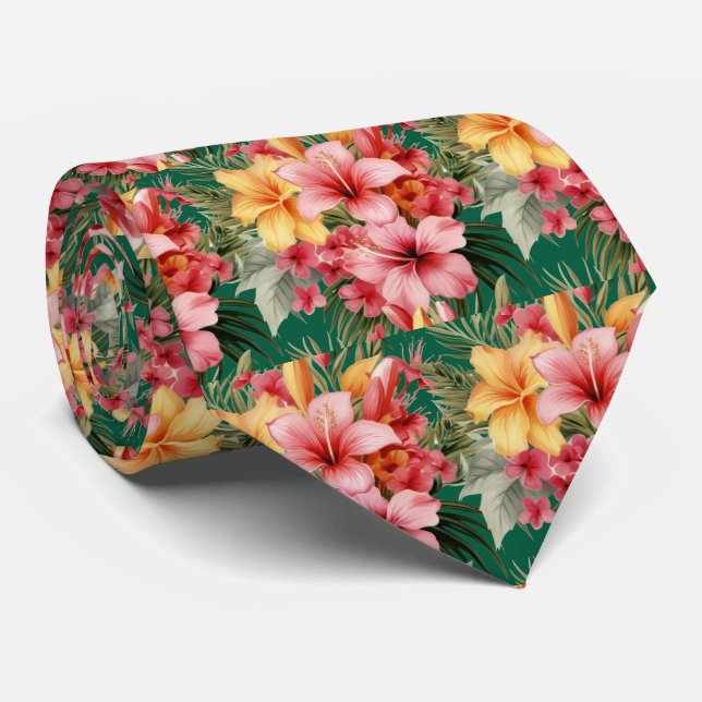 Gravata de Férias de Verão | Hibisco Tropical (Rolled)