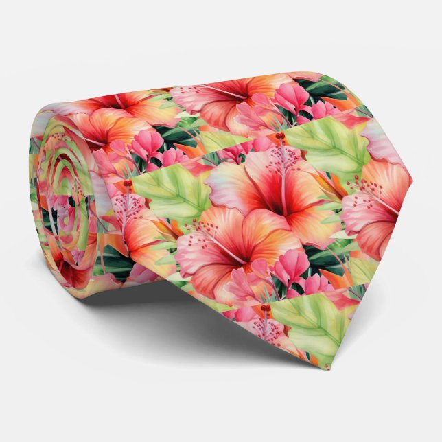 Gravata de Férias de Verão | Hibisco Tropical (Rolled)