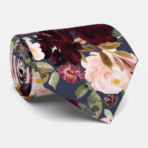 Gravata de flores de aquarela Burgundy Blush Azul-