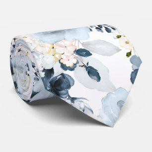 Gravata de flores de aquarela Dusty Blue Navy Rose