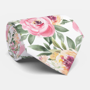 Gravata de flores de peônia rosa em aquarela