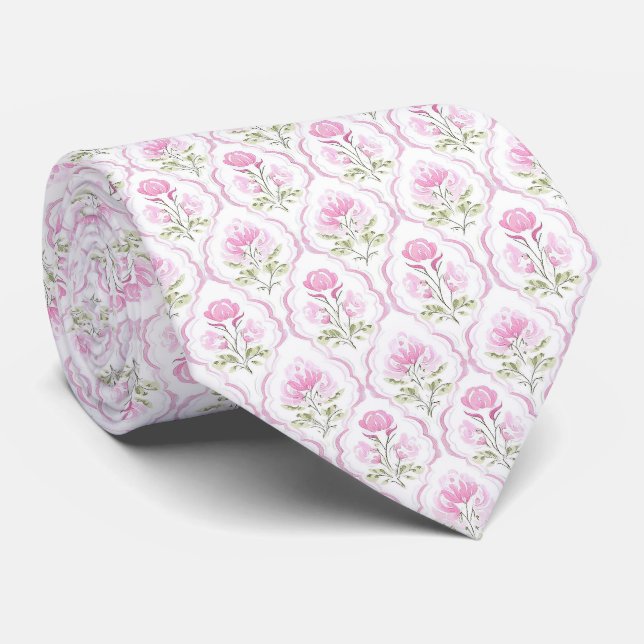 Gravata de flores rosa quente aquarela (Rolled)