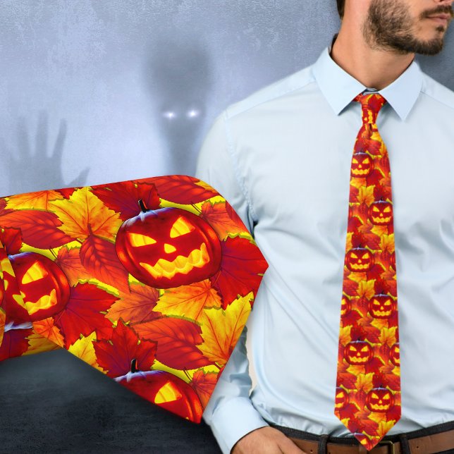 Gravata de Halloween com Abóbora Brilhante e Folha (Criador carregado)