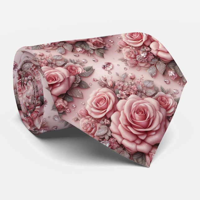Gravata de Luxo para Casamento | Rosas Cor-de-Rosa (Rolled)