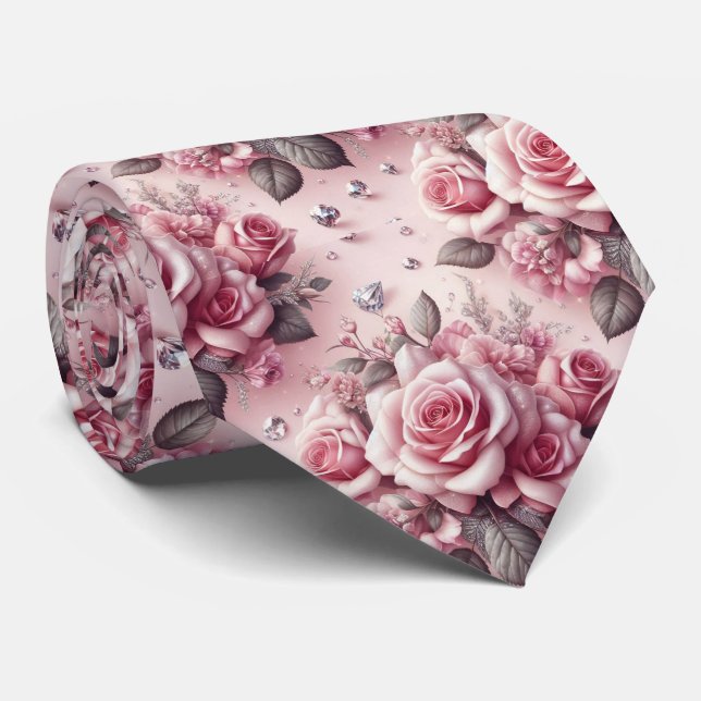 Gravata de Luxo para Casamento | Rosas Cor-de-Rosa (Rolled)