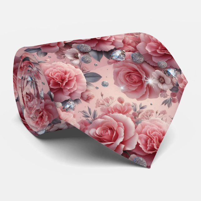 Gravata de Luxo para Casamento | Rosas Cor-de-Rosa (Rolled)