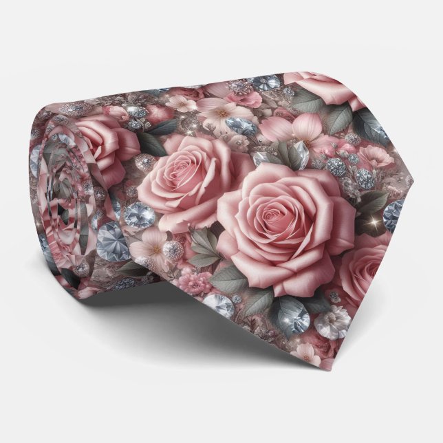 Gravata de Luxo para Casamento | Rosas Cor-de-Rosa (Rolled)