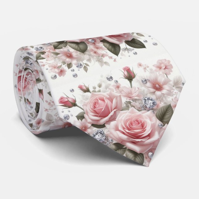 Gravata de Luxo para Casamento | Rosas Cor-de-Rosa (Rolled)