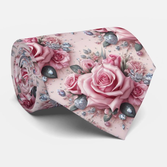 Gravata de Luxo para Casamento | Rosas Cor-de-Rosa (Rolled)