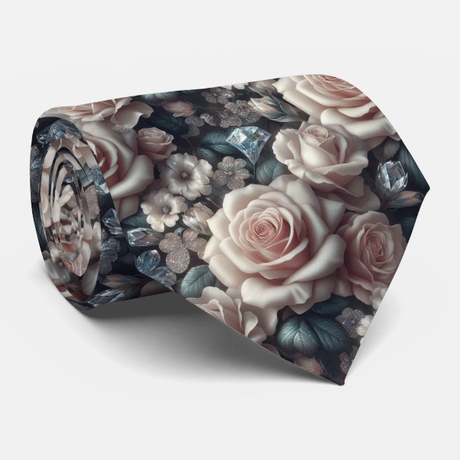 Gravata de Luxo para Casamento | Rosas Cor-de-Rosa (Rolled)