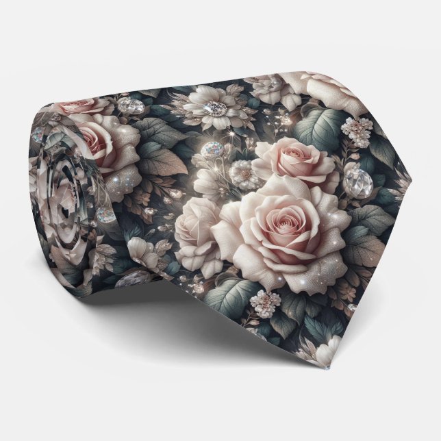 Gravata de Luxo para Casamento | Rosas Cor-de-Rosa (Rolled)