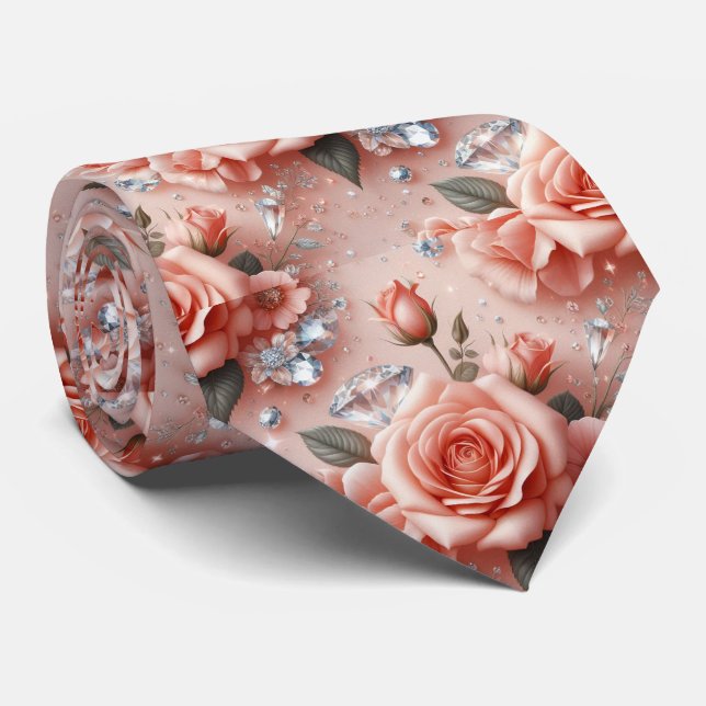 Gravata de Luxo para Casamento | Rosas Cor-de-Rosa (Rolled)