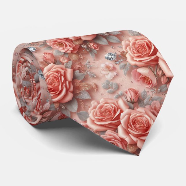 Gravata de Luxo para Casamento | Rosas Cor-de-Rosa (Rolled)