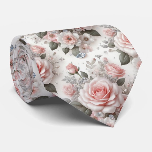 Gravata de Luxo para Casamento | Rosas Cor-de-Rosa (Rolled)