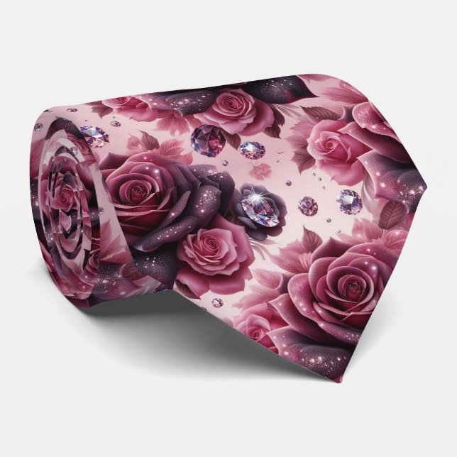 Gravata de Luxo para Casamento | Rosas Roxas e Dia (Rolled)