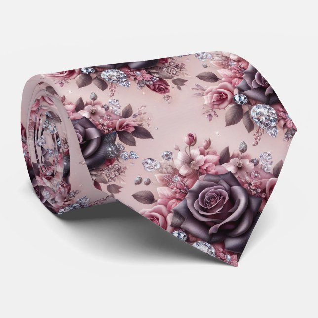 Gravata de Luxo para Casamento | Rosas Roxas e Dia (Rolled)