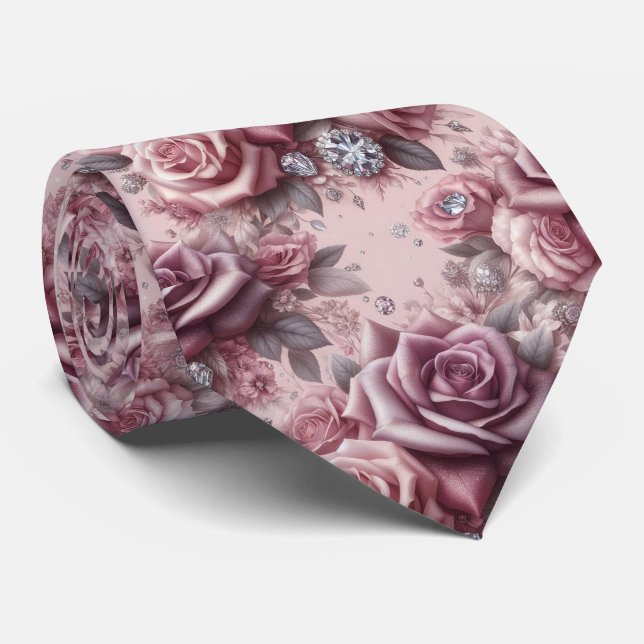 Gravata de Luxo para Casamento | Rosas Roxas e Dia (Rolled)