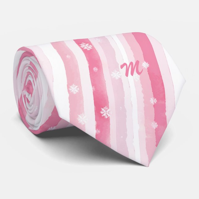 Gravata de Natal com Listras Rosa (Rolled)