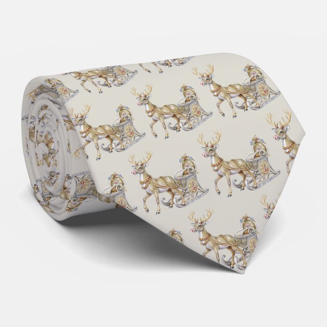 Gravata de Natal com Trenó de Rena (Rolled)