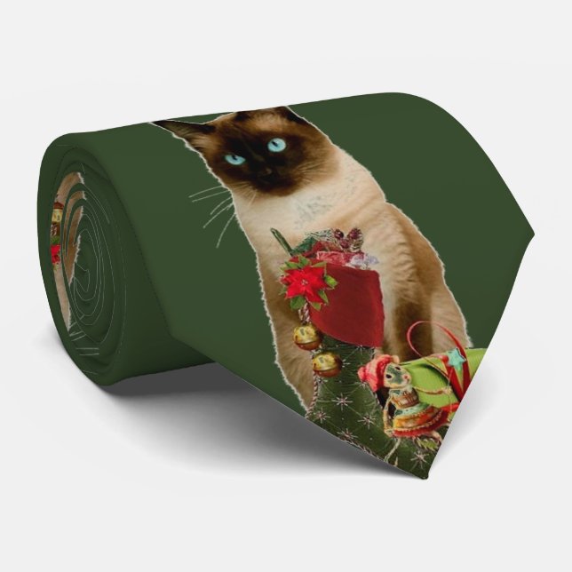 Gravata de Natal de Gato Siames Cute (Rolled)