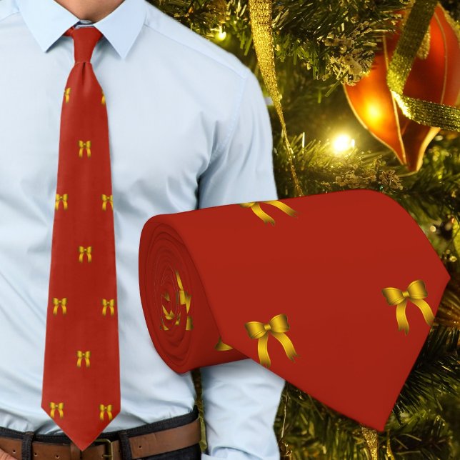 Gravata de Natal Vermelha com Padrão de Laços Dour (Criador carregado)