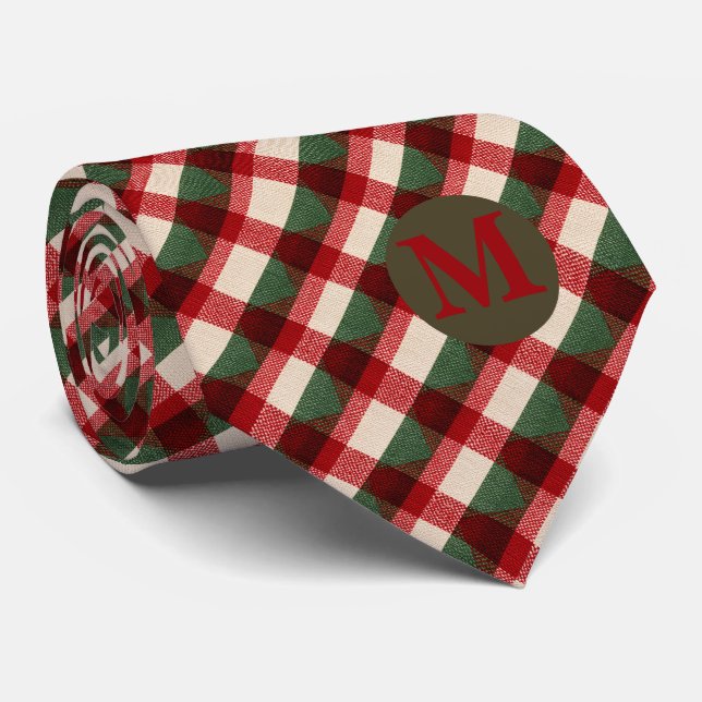 Gravata de Natal Xadrez Buffalo Vermelho Verde (Rolled)