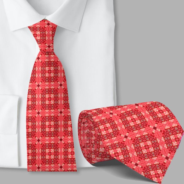 Gravata de Padrão Geométrico Vermelho Artístico Mo (Criador carregado)