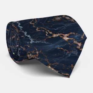 Gravata de Pescoço Azul Marinho com Folha de Ouro