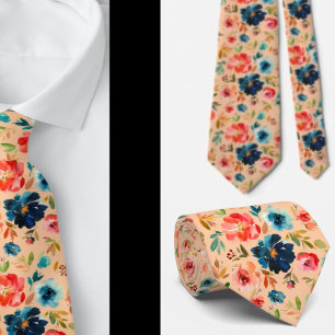 Gravata de Pescoço com Rosas em Aquarela Rosa Azul