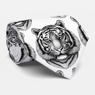 Gravata de Pescoço com Tigre Bengal Branco e Preto