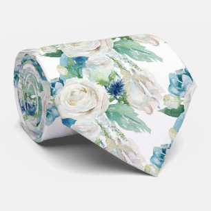 Gravata de pescoço Elegant White Blue WInter Roses