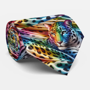 Gravata de Pescoço Estampa Leopardo Arco-íris