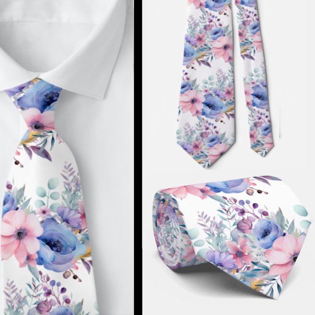 Gravata de pescoço floral azul empoeirado e rosa (Criador carregado)