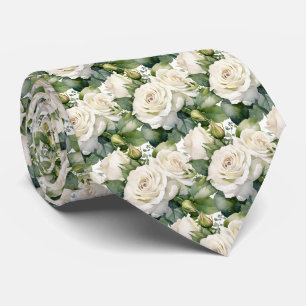 Gravata de Pescoço Floral Clássica com Rosas Branc