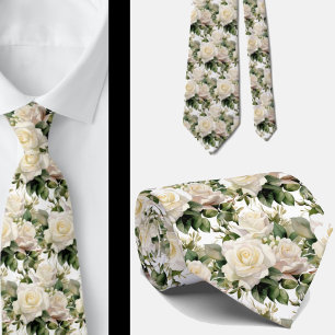 Gravata de Pescoço Floral Clássica com Rosas Branc
