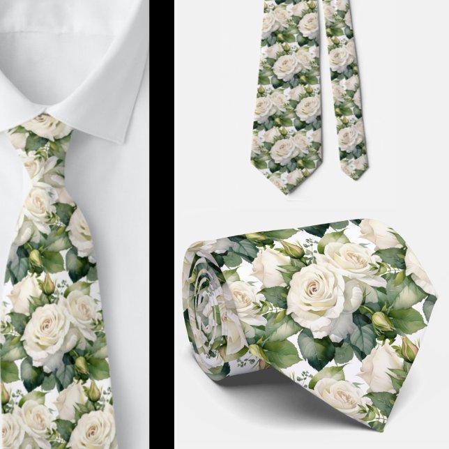 Gravata de Pescoço Floral Clássica com Rosas Branc (Criador carregado)