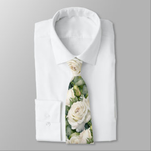 Gravata de Pescoço Floral Clássica com Rosas Branc