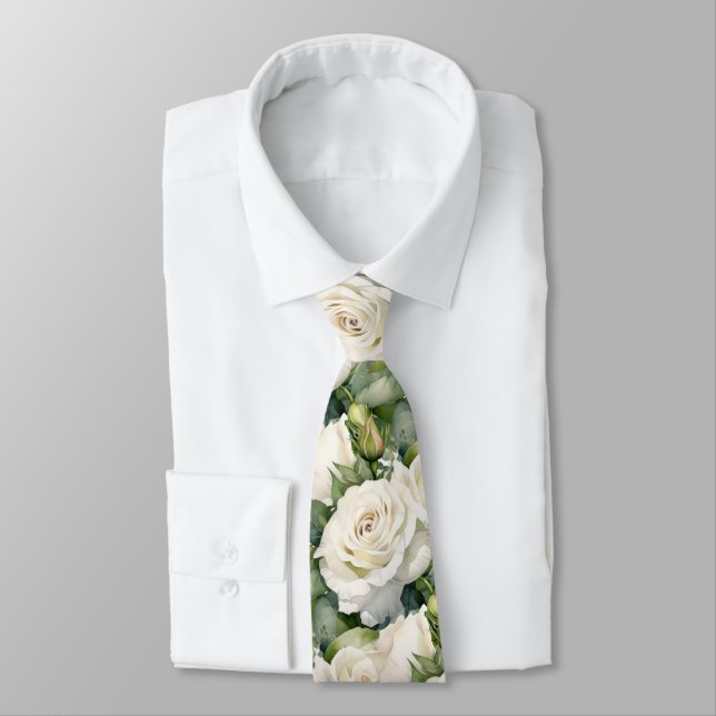 Gravata de Pescoço Floral Clássica com Rosas Branc (Amarrado)