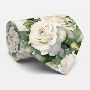 Gravata de Pescoço Floral Clássica com Rosas Branc
