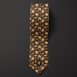 Gravata de Pescoço Floral Preta com Pêssego