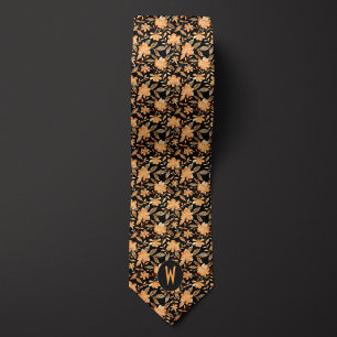 Gravata de Pescoço Floral Preta com Pêssego