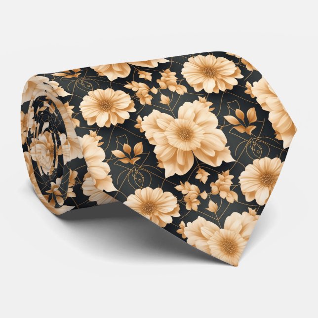 Gravata de pescoço floral preta e dourada (Rolled)