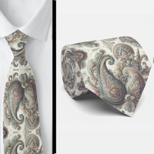 Gravata de Pescoço Paisley Azul Ouro e Branco Prem